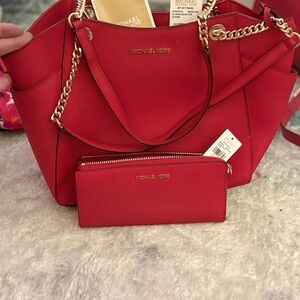 Michael Kors Red Shoulder Bag with Gold Hardware